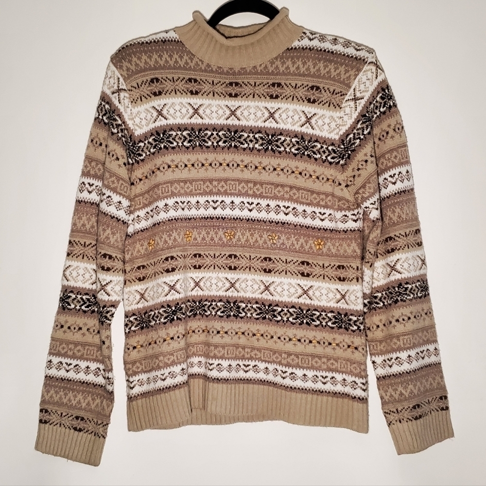 Dress Barn Geometric Pattern Turtleneck/Cowl Sweater- Women's- Size Medium